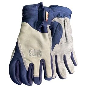 Swix Cross Country Ski Glove Leather Palm Gray Blue Adjustable Cuff 90s Unisex